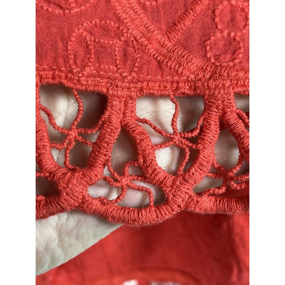 Chicos sz 2 L Eyelet lace 3/4 sleeve coral blouse top - Picture 5 of 8